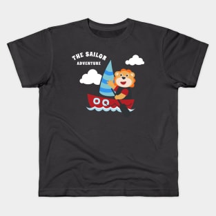 Funny lion sailor cartoon vector on little boat with cartoon style. Kids T-Shirt